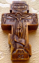 Резной деревянный крест. Деисус