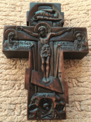 Ручная резьба Деревянный крестик с образами: Богородицы Казанская, Николай Чудотворец